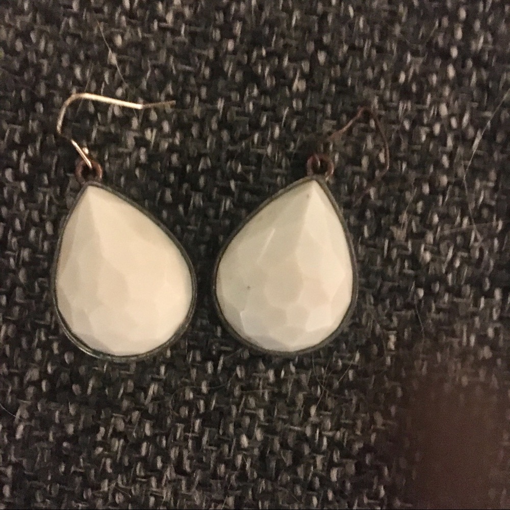 Forever 21 White Opal Gold and Brass Minimalist Earrings